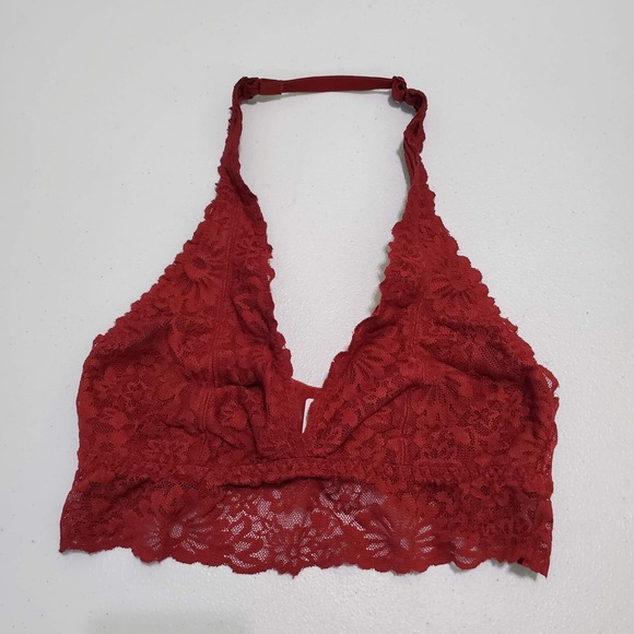 Victoria's Secret PINK Women Bra XS Maroon Lace bralette Halter Adjustable Strap - Picture 1 of 7